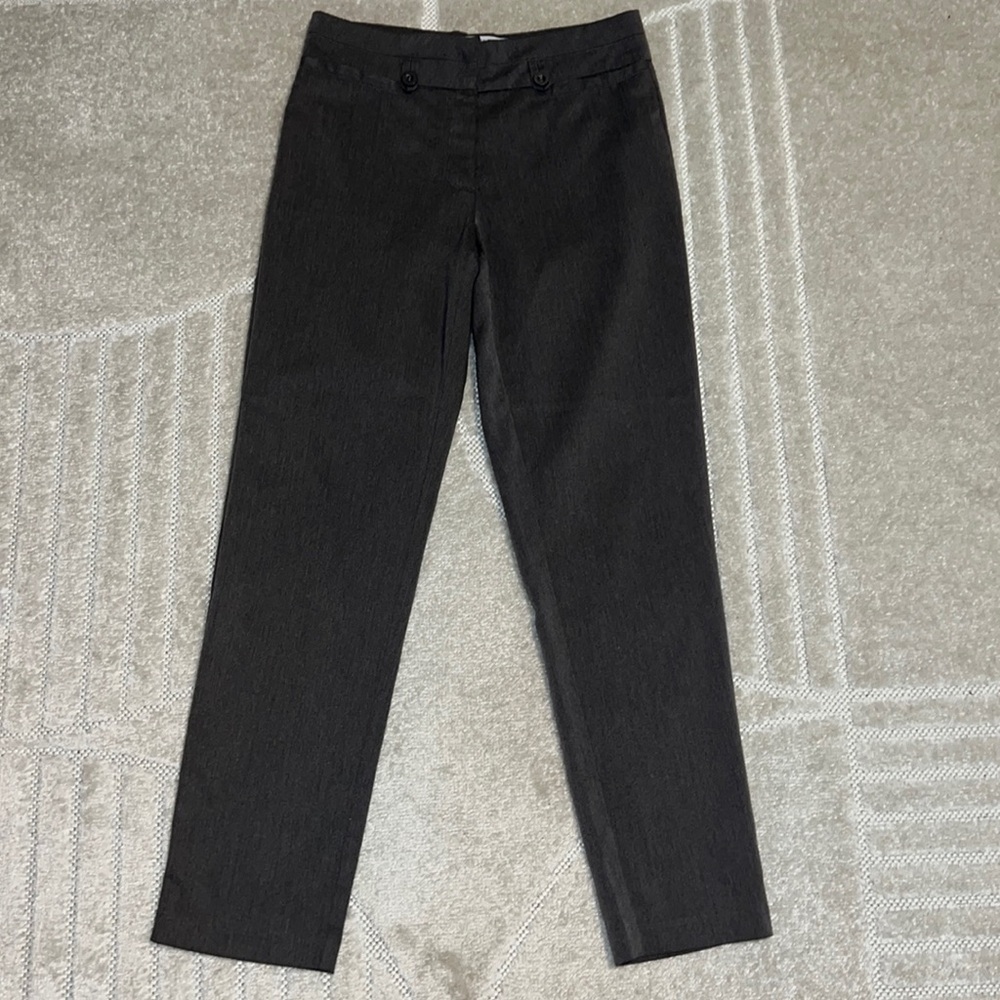 Dark gray, straight legged, dress pants